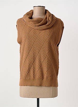 Pull col roulé stretch sans manche marron MARBLE femme