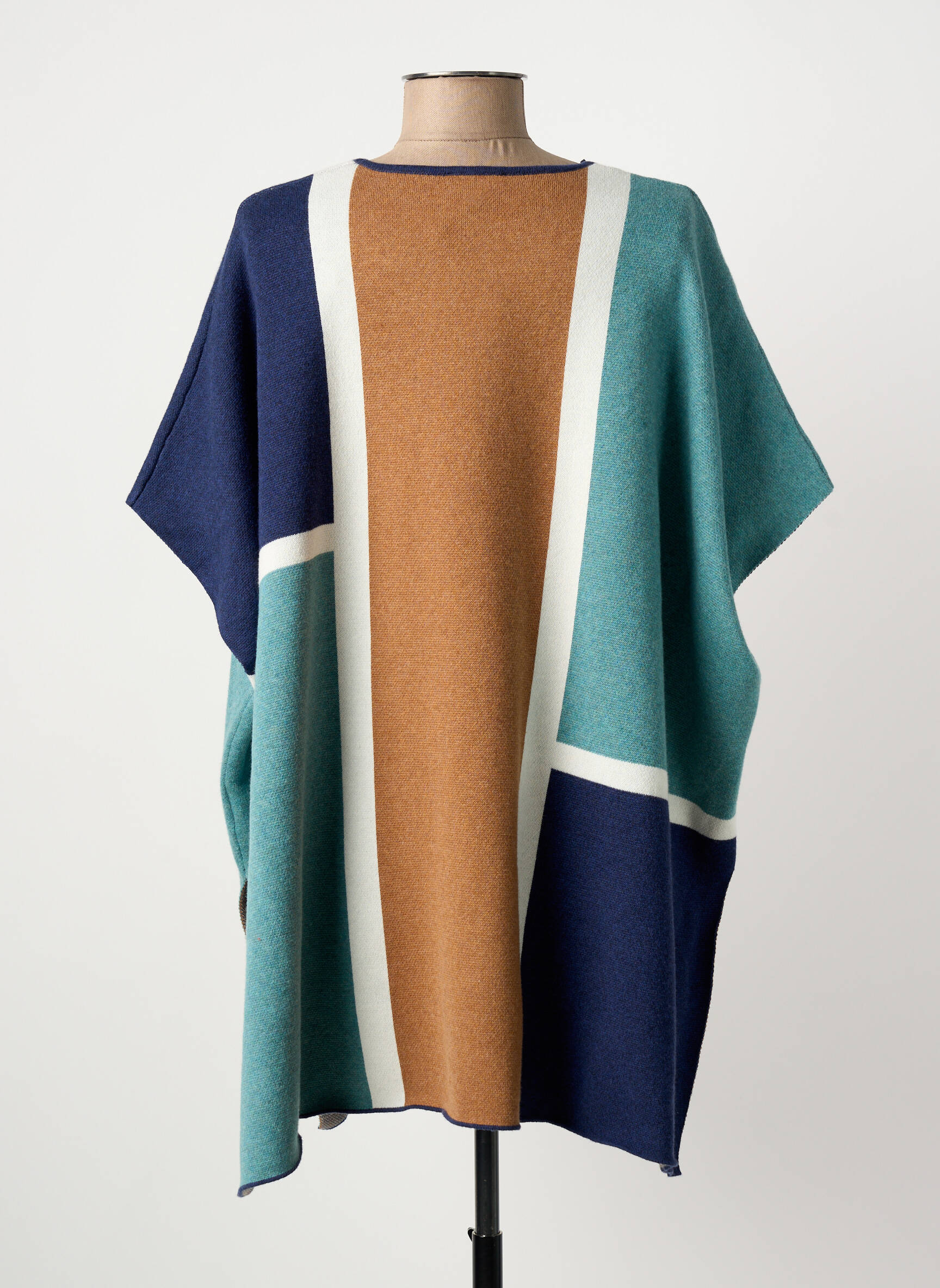 Poncho tissage jacquard bleu MARBLE femme