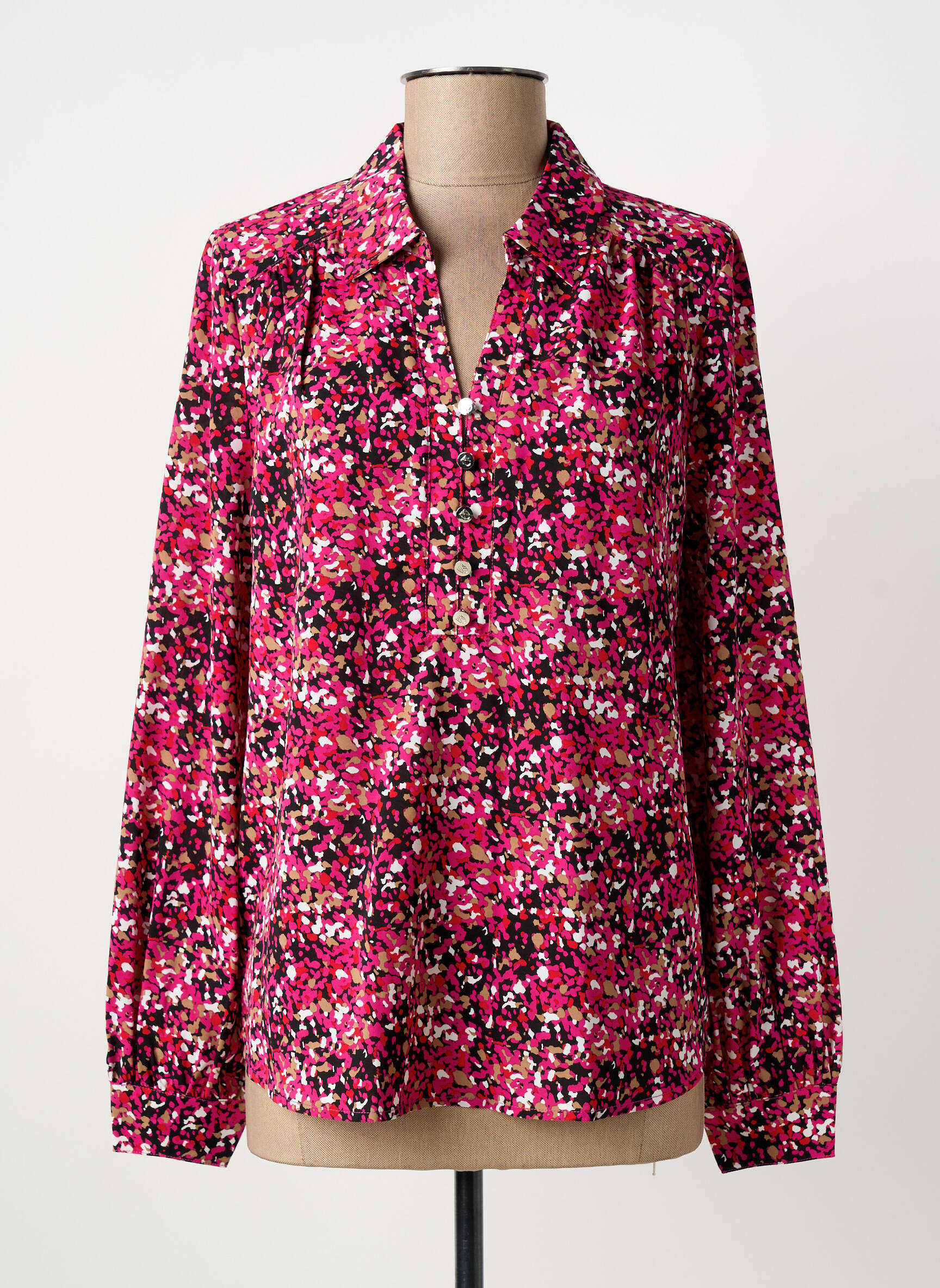 Blouse poignets boutonnés avec fente manches longues rose MARBLE femme