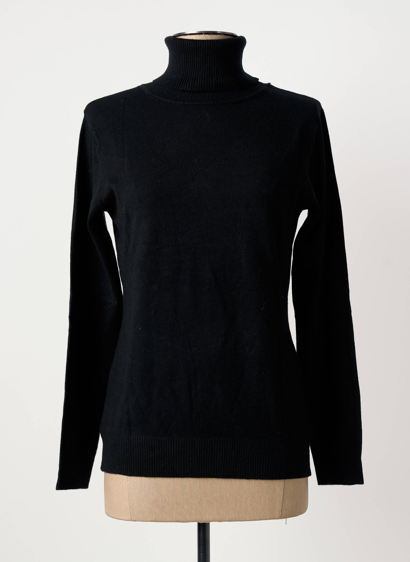 Pull col roulé coupe cintrée manches longues noir LUISA LOIRE femme