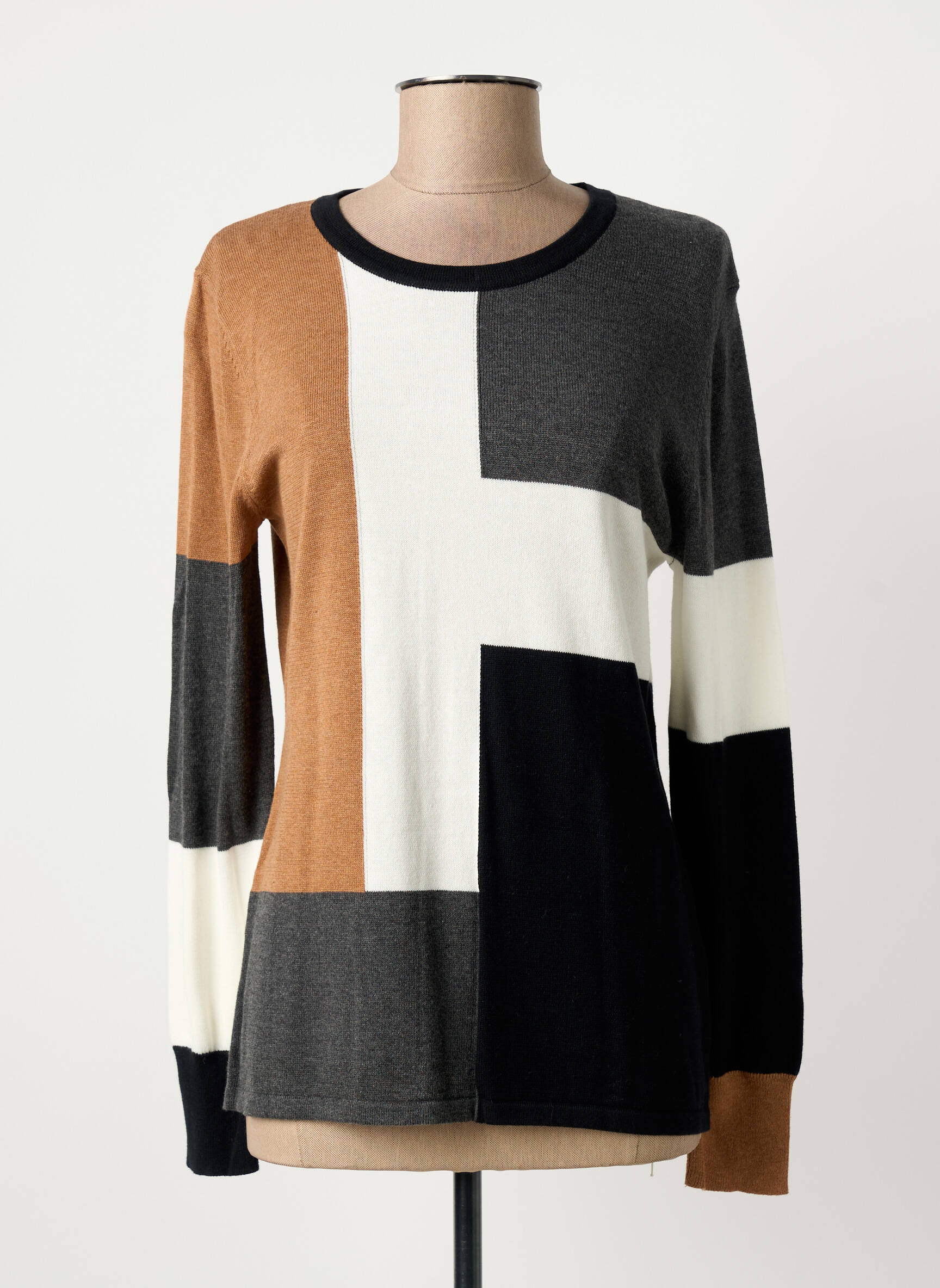 Pull coupe cintrée manches longues noir MARBLE femme