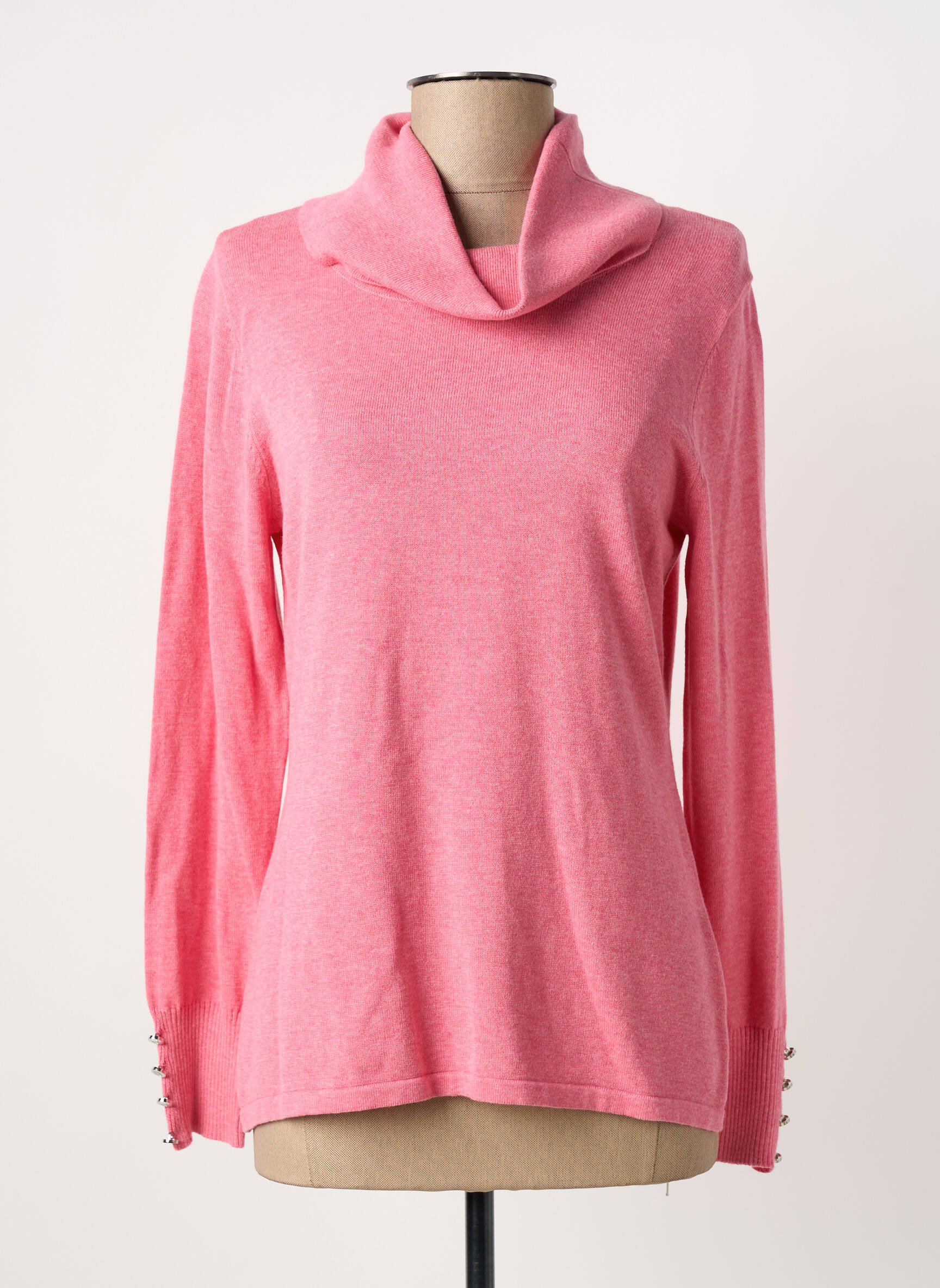Pull col roulé tissage chiné manches longues rose MARBLE femme
