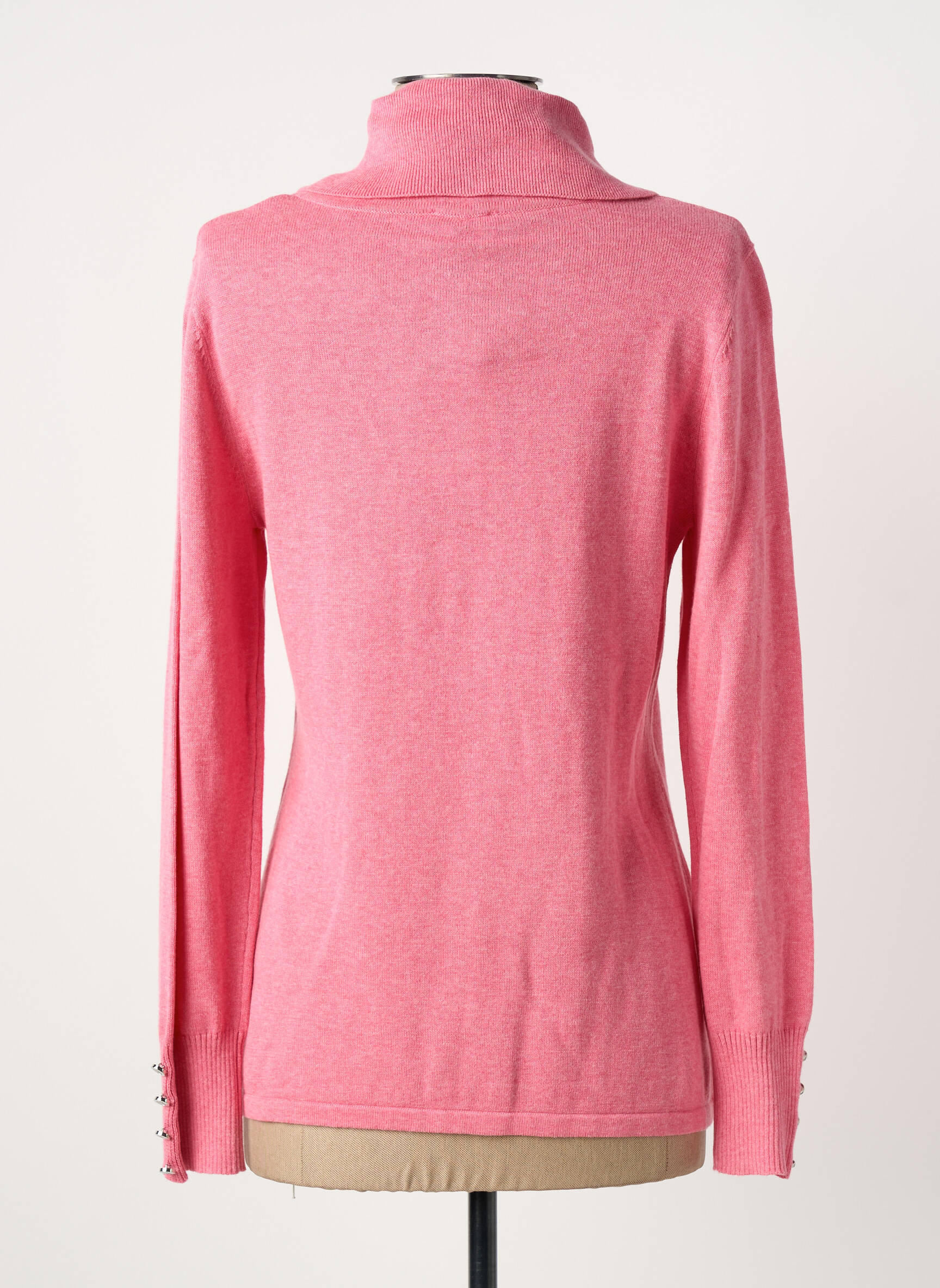 Pull col roulé tissage chiné manches longues rose MARBLE femme