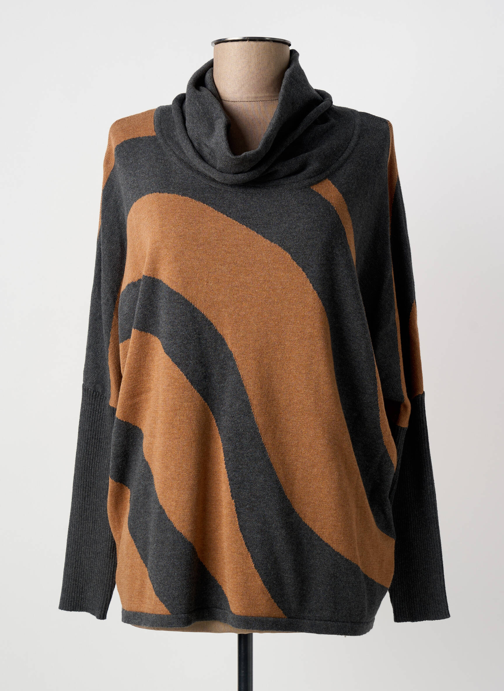 Pull col roulé tissage chiné manches longues gris MARBLE femme