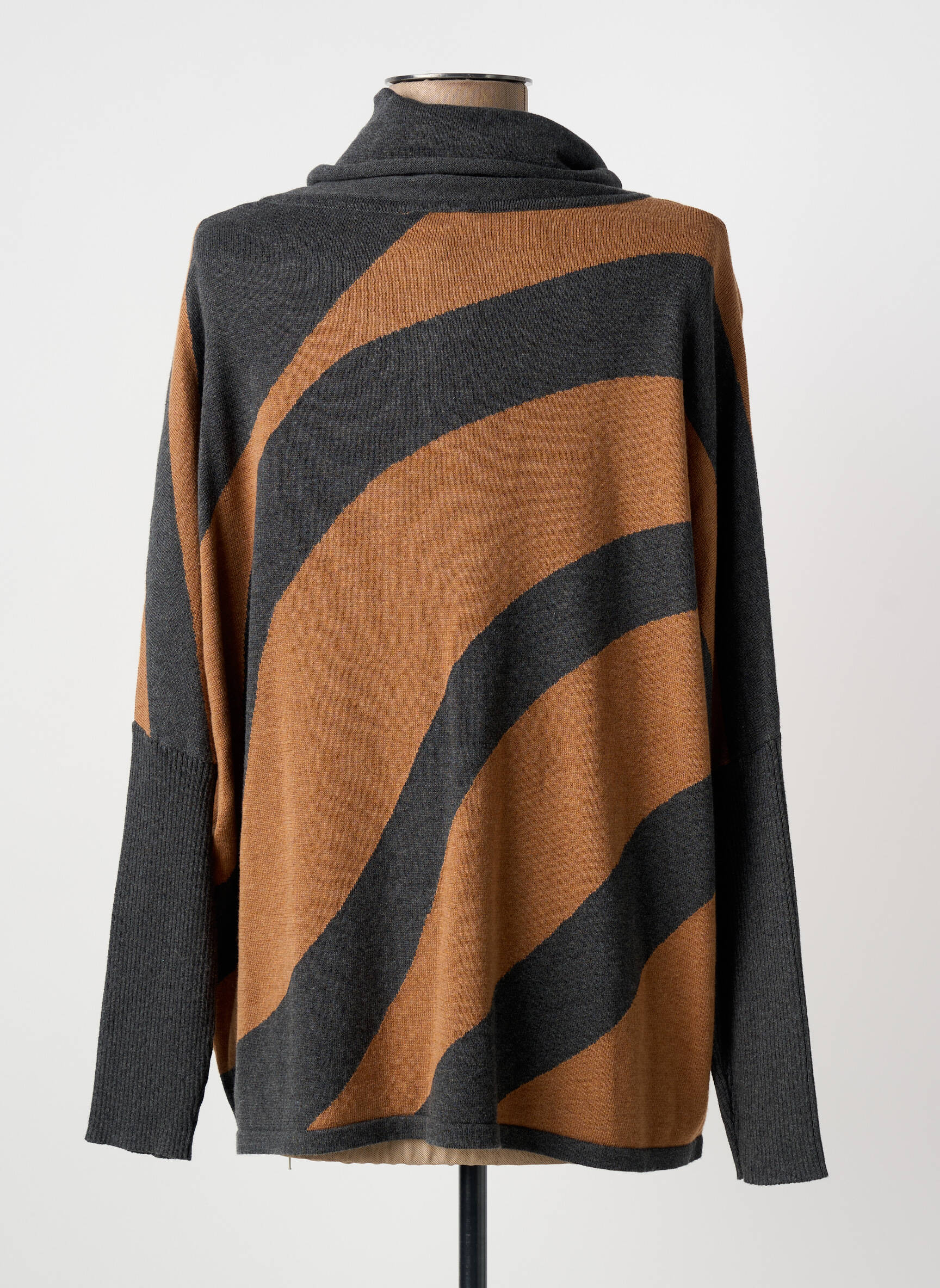 Pull col roulé tissage chiné manches longues gris MARBLE femme