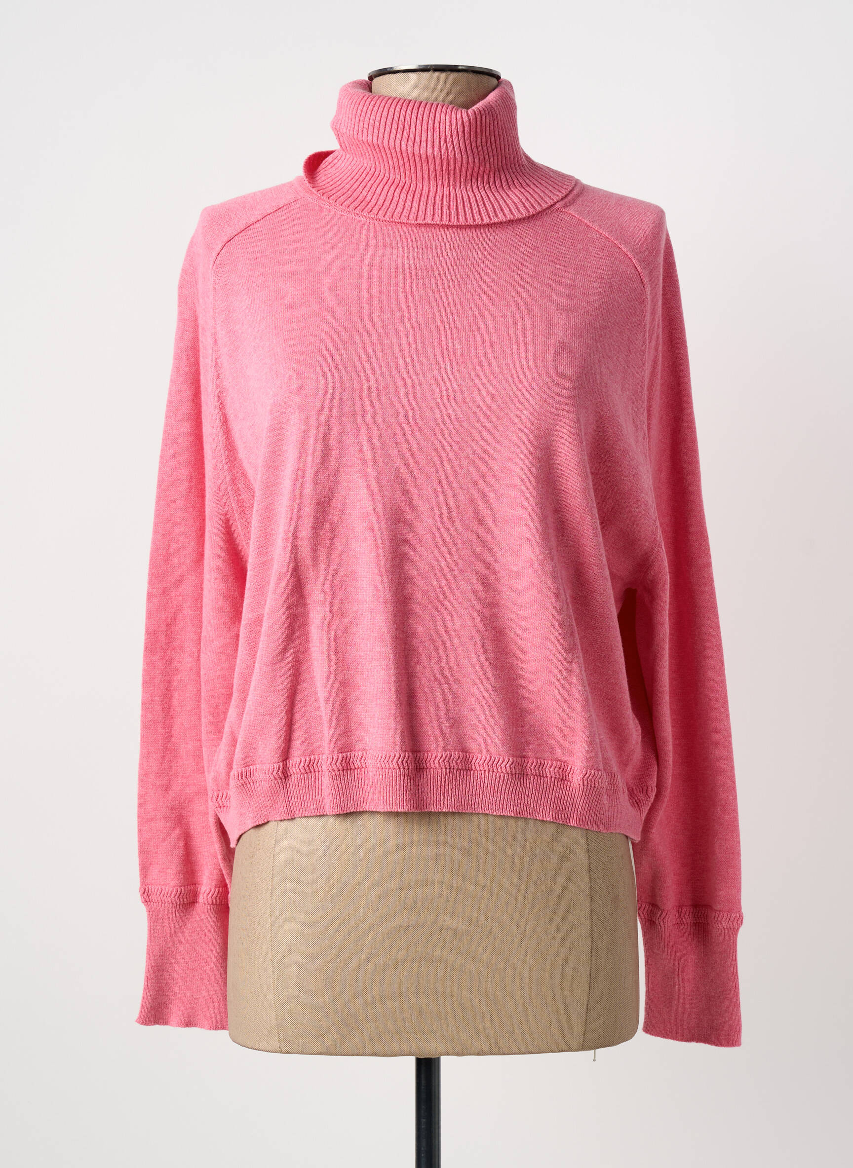 Pull col roulé tissage chiné manches longues rose MARBLE femme