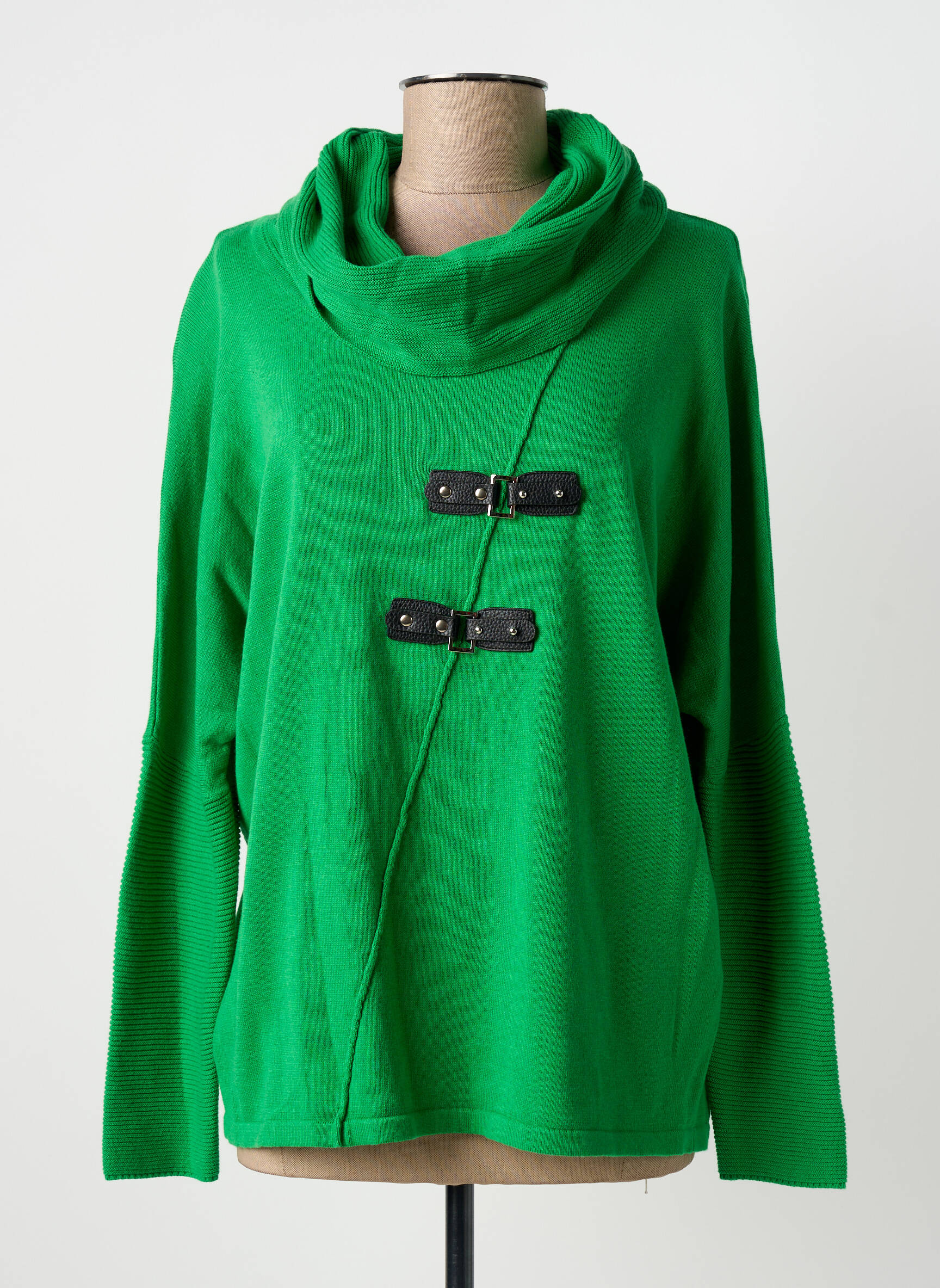 Pull col roulé maille souple et aérée manches longues vert MARBLE femme