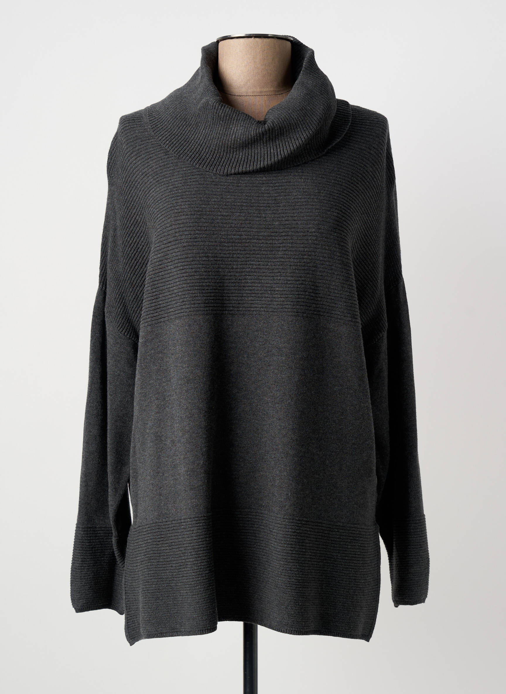 Pull col roulé tissage chiné manches longues gris MARBLE femme