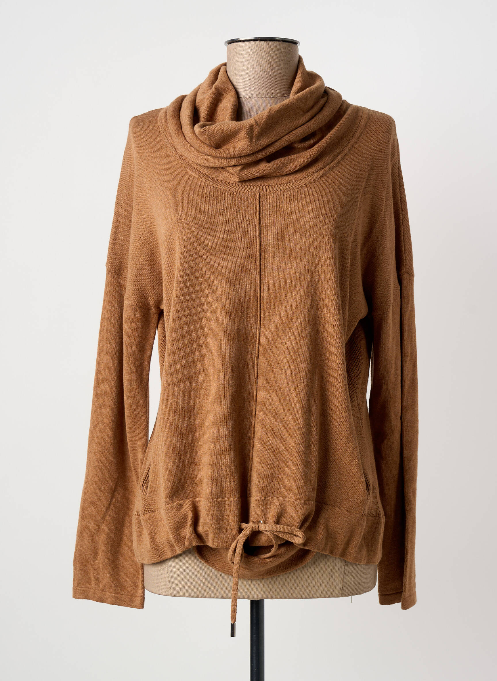 Pull col roulé tissage chiné manches longues marron MARBLE femme