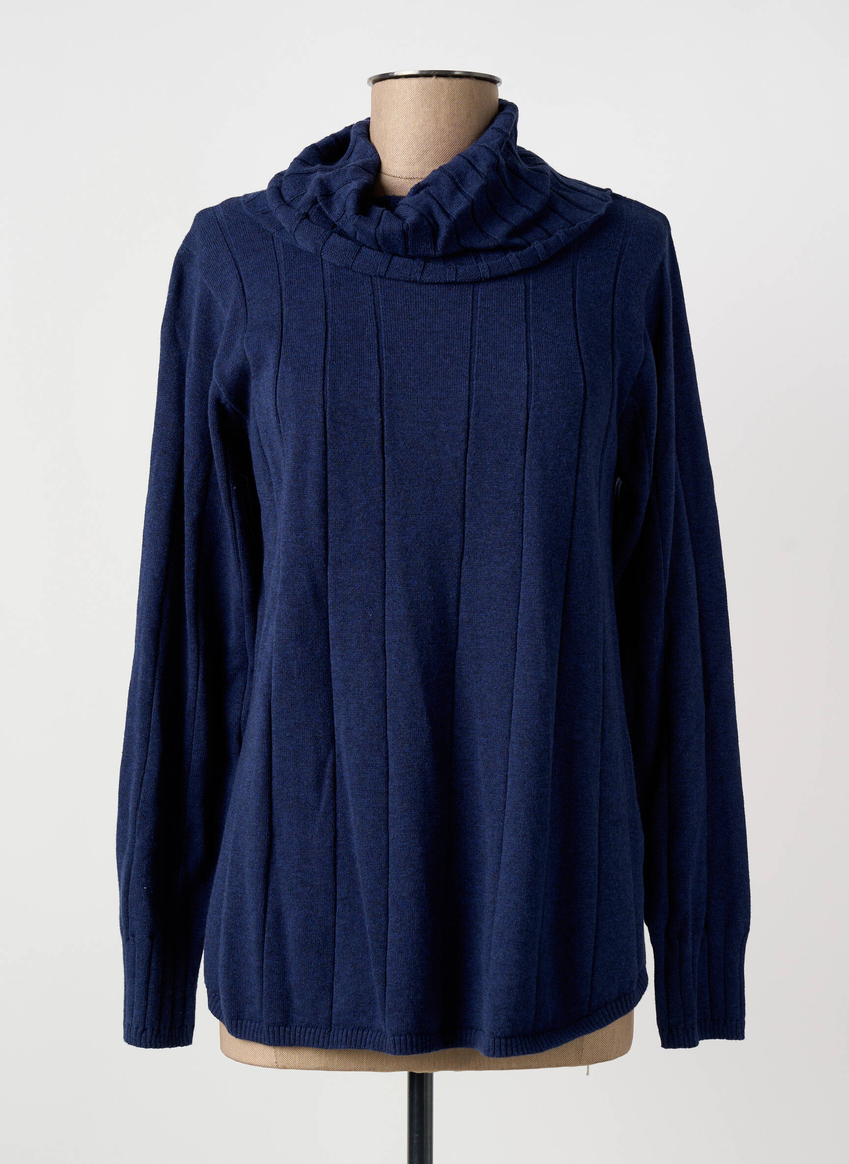 Pull col roulé tissage chiné manches longues bleu MARBLE femme