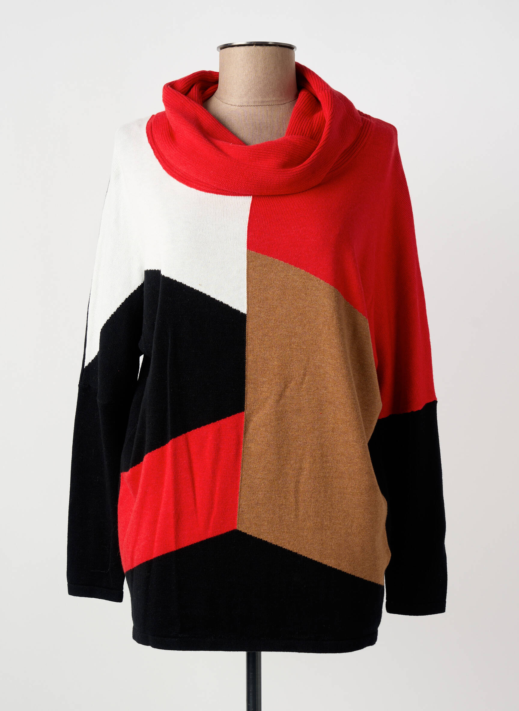 Pull col roulé coupe cintrée manches longues rouge MARBLE femme