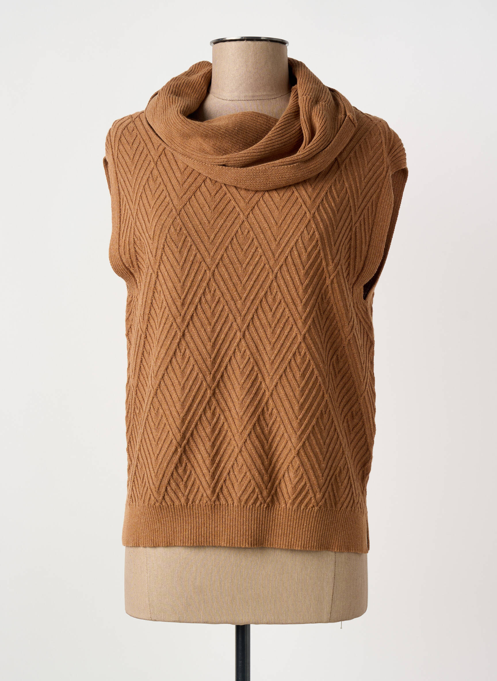 Pull col roulé stretch sans manche marron MARBLE femme