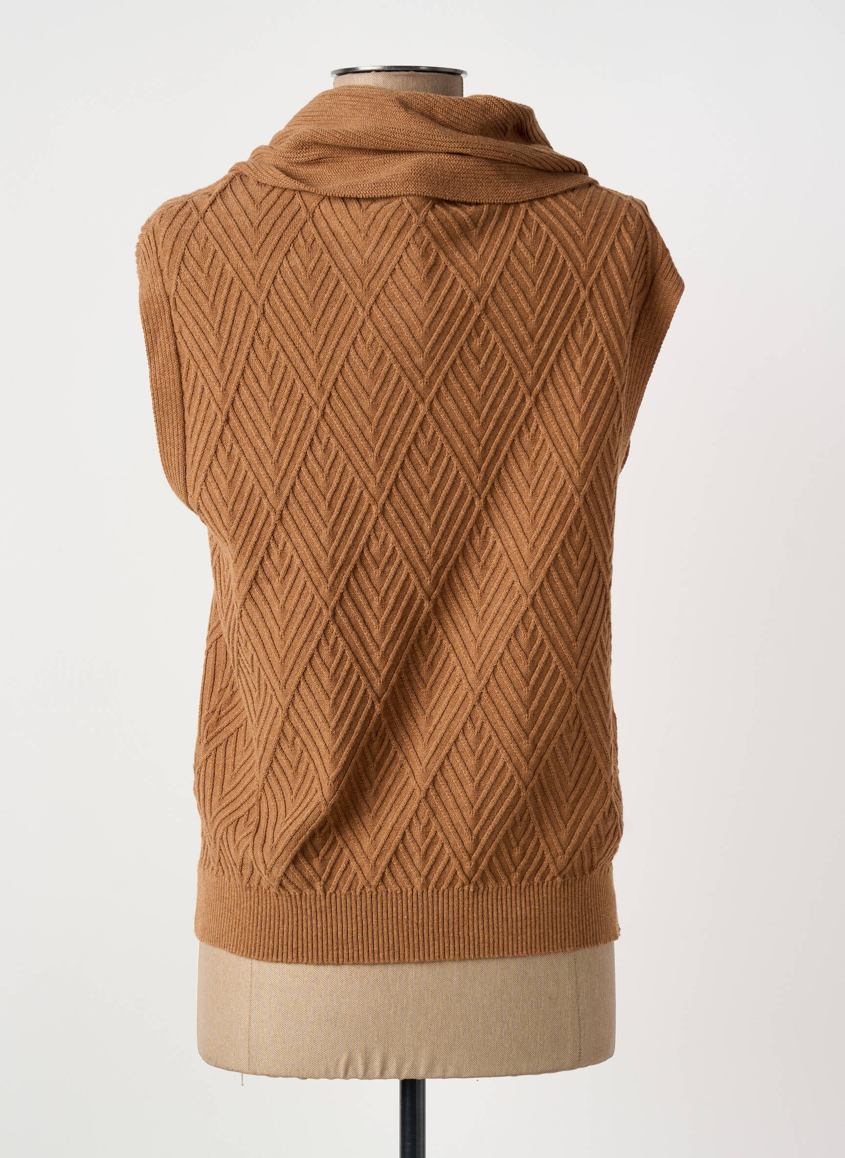 Pull col roulé stretch sans manche marron MARBLE femme