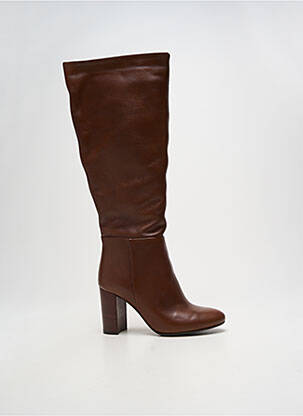 Bottes tissage satiné talon de 7 à 9cm marron ELISA LANCI femme