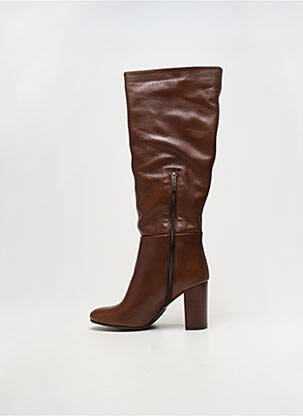Bottes tissage satiné talon de 7 à 9cm marron ELISA LANCI femme