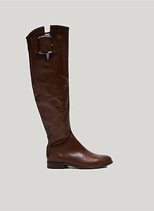 Cuissardes tissage satiné talon plat jusqu'à 3cm marron ELISA LANCI femme