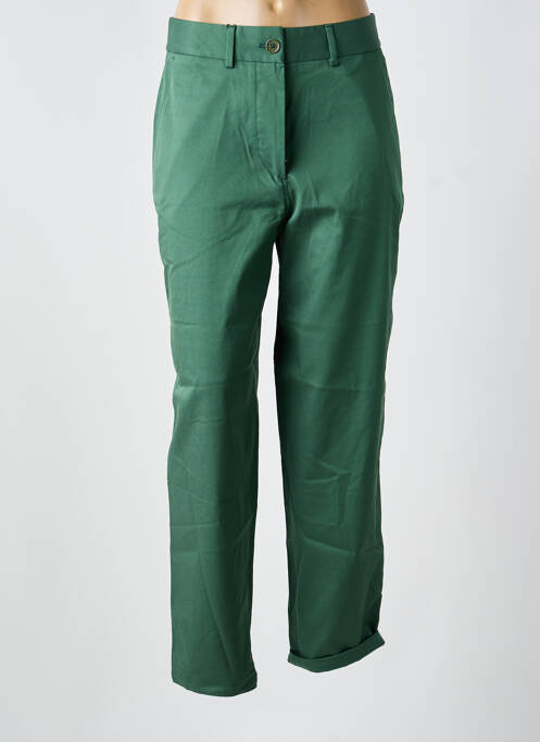 Pantalon chino fermeture zippée sous rabat boutonné taille normale vert CHLOÉ STORA femme