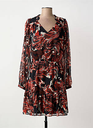 Robe mi-longue imprimé fantaisie manches longues noir FREEMAN T.PORTER femme