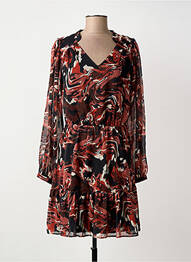 Robe mi-longue imprimé fantaisie manches longues noir FREEMAN T.PORTER femme