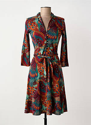 Robe mi-longue imprimé fleurs manches longues rouge KING LOUIE femme