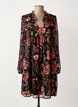 Robe mi-longue imprimé fleurs manches longues noir FREEMAN T.PORTER femme