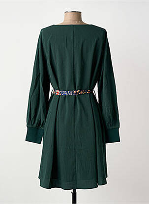 Robe mi-longue tissage crêpe manches longues vert GRACE & MILA femme