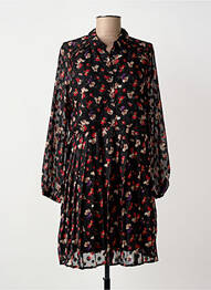 Robe mi-longue imprimé fleurs manches longues noir CHERRY PARIS femme