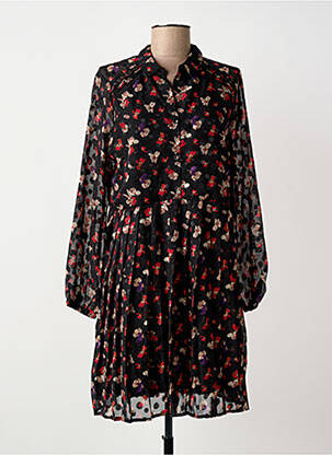 Robe mi-longue imprimé fleurs manches longues noir CHERRY PARIS femme