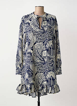Robe mi-longue imprimé fantaisie manches longues bleu SCOTCH & SODA femme