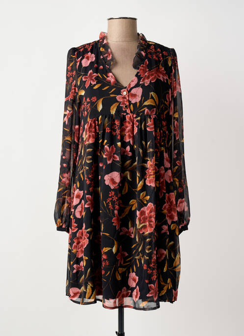 Robe mi-longue imprimé fleurs manches longues noir FREEMAN T.PORTER femme