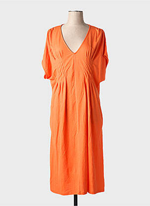 Robe mi-longue tissage crêpe manches courtes orange SCORZZO femme