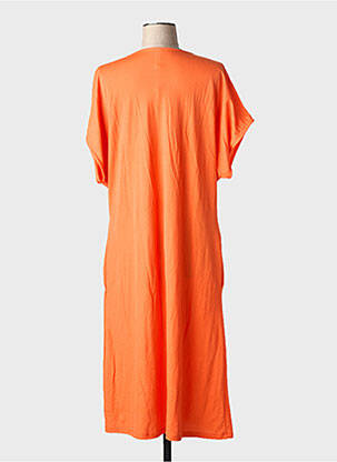 Robe mi-longue tissage crêpe manches courtes orange SCORZZO femme