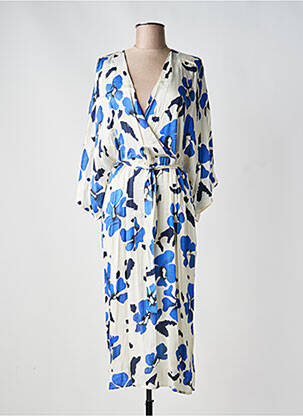 Robe mi-longue imprimé fleurs manches 3/4 bleu KOCCA femme