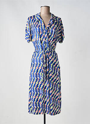 Robe mi-longue manches courtes manches courtes bleu SCORZZO femme