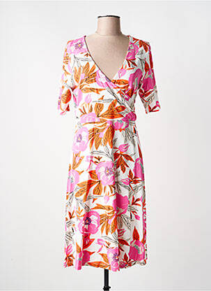 Robe mi-longue imprimé fantaisie manches courtes rose ZILCH femme