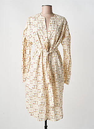Robe mi-longue imprimé fleurs manches longues beige TWINSET femme