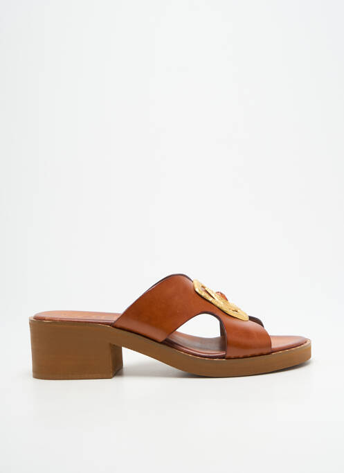 Mules/sabots matière lisse talon de 4 à 6cm marron KOTRIS femme