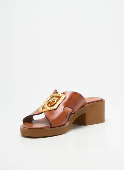 Mules/sabots matière lisse talon de 4 à 6cm marron KOTRIS femme