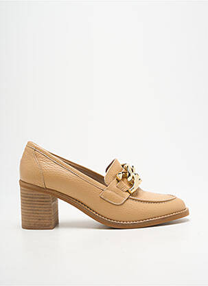 Mocassins tissage satiné talon de 4 à 6cm beige MYMA femme