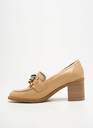 Mocassins tissage satiné talon de 4 à 6cm beige MYMA femme