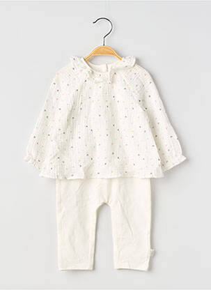 Combi-pantalon col rond manches longues blanc P'TIT BISOU fille