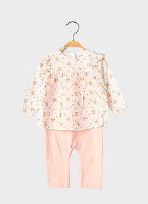 Combi-pantalon fermeture pressionnée à l'épaule manches longues rose P'TIT BISOU fille