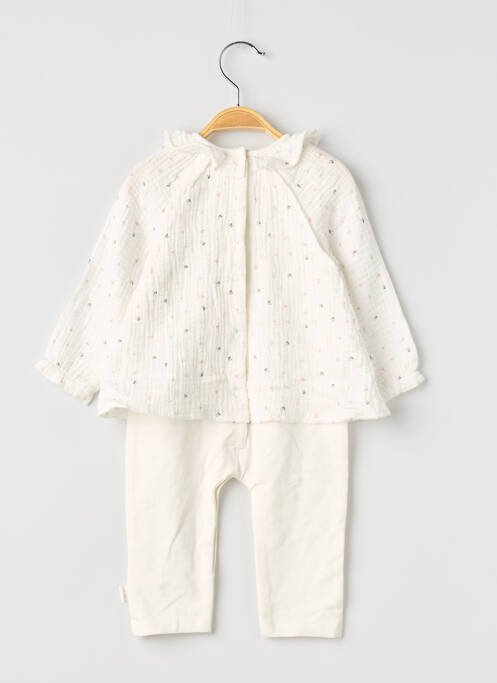 Combi-pantalon col rond manches longues blanc P'TIT BISOU fille