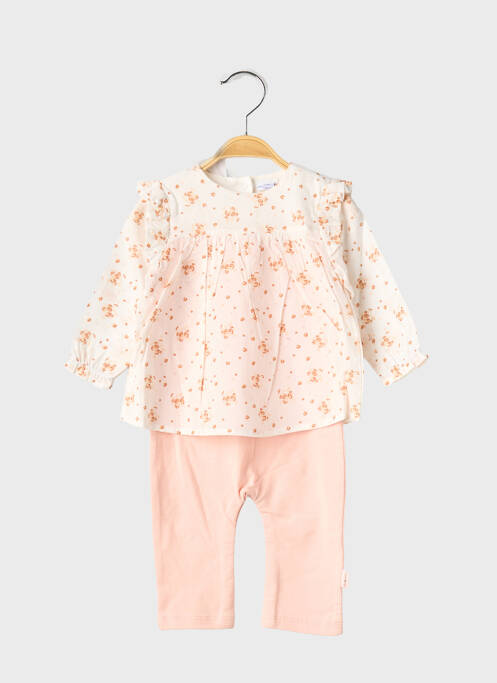 Combi-pantalon fermeture pressionnée à l'épaule manches longues rose P'TIT BISOU fille