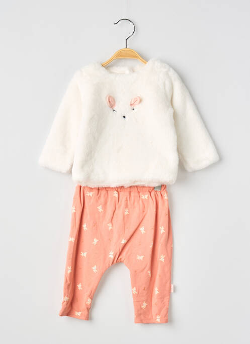 Ensemble pantalon fermeture pressionnée blanc P'TIT BISOU fille