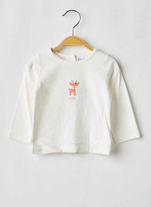 T-shirt stretch manches longues blanc P'TIT BISOU fille