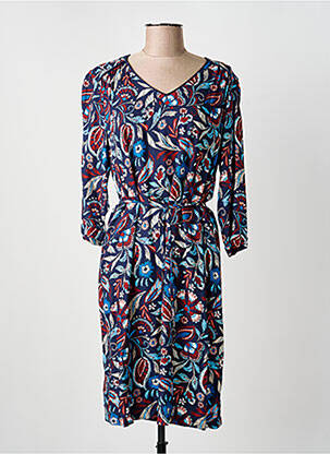 Robe mi-longue imprimé fleurs manches longues bleu GRIFFON femme