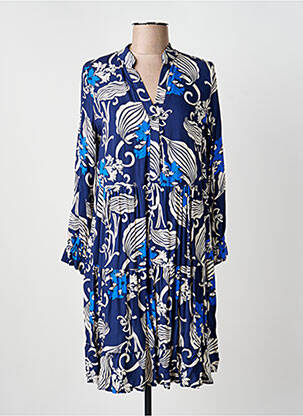 Robe courte manches longues manches longues bleu COULEURS DU TEMPS femme