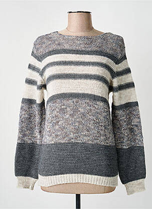 Pull tissage chiné manches longues gris COULEURS DU TEMPS femme