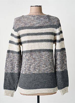 Pull tissage chiné manches longues gris COULEURS DU TEMPS femme
